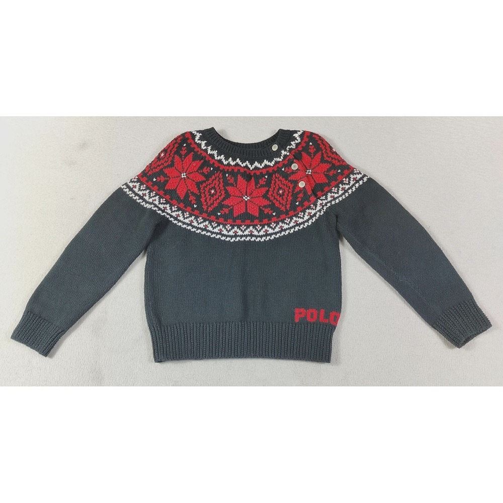 Polo Ralph Lauren Sweater Youth 6 Blue Fair Isle Let It Snow Holiday Winter